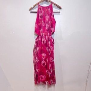 High Neck Floral Cutout Midi Dress